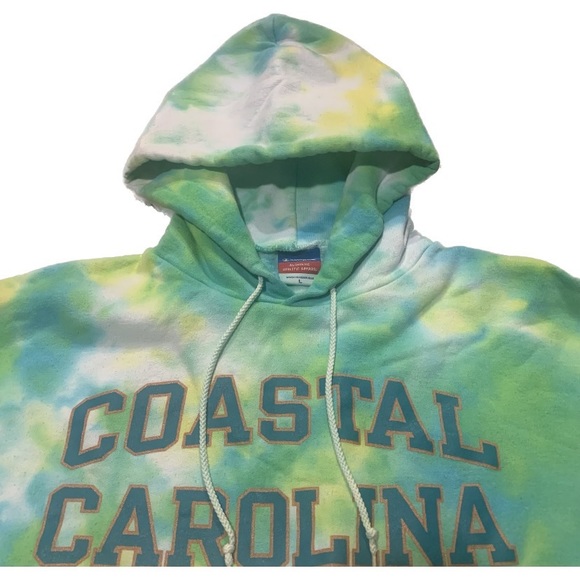 Champion Tie Dye Hoodie Coastal Carolina, Green Tie Dye Sweatshirt, Men’s L - Picture 2 of 4